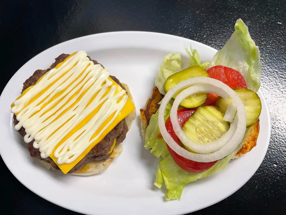 A burger plate prepared at Papaw’s